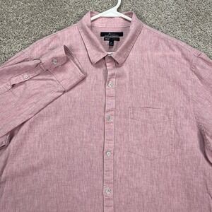Marc Anthony Shirt Mens XL Red Slim Fit Long‎ Sleeve Button Down Linen Blend